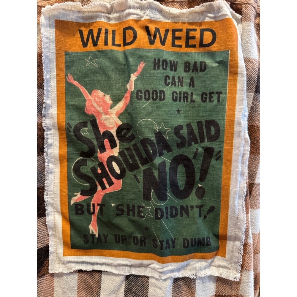 Forever 21 Large Distressed Flannel Shirt Dress 1930s Anti-Weed Propaganda Patch